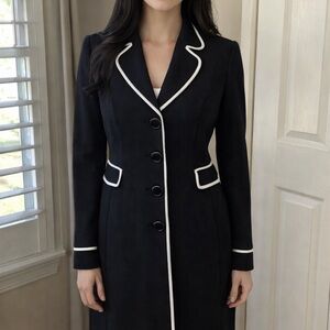 **Vintage-Inspired Ann Taylor Loft Black Coat w/ White Piping - Size 6**